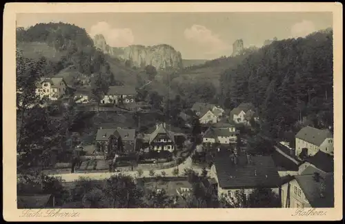 Ansichtskarte Rathen Panorama-Ansicht 1923   gelaufen mit Stempel KÖNIGSTEIN