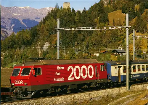 Verkehr & Eisenbahn (Railway) Re 4/4 mit Schnellzug Brig-Bern bei Blausee 1991