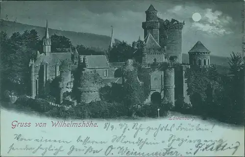 AK Bad Wilhelmshöhe Kassel  Mondscheinlitho 1898  Ankunftsstempel Wanfried
