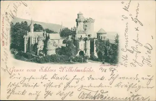 Bad Wilhelmshöhe Kassel Löwenburg 1897  gel. Ankunftsstempel Wanfried