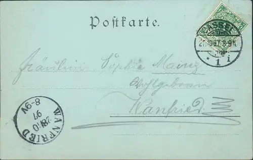 Kassel Auetor Auethor - Mondscheinlitho 1897  Ankunftsstempel Wanfried