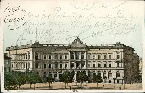 Ansichtskarte Kassel Hauptpost 1898  Ankunftsstempel Wanfried