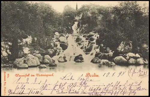 Ansichtskarte Kreuzberg-Berlin Wasserfall im Victeriapark. 1898