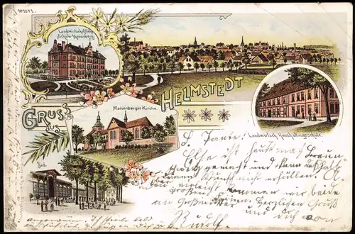 Ansichtskarte Litho AK Helmstedt Gruss aus... Schulen, Bad, Stadt 1899
