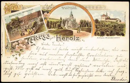 Litho AK Herolz-Schlüchtern Gruss aus... Herbersche Wirtschaft, Schlösser 1899
