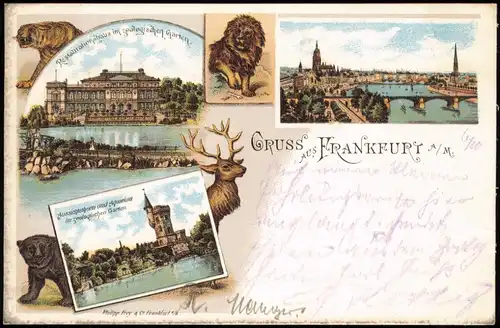 Litho AK Frankfurt am Main 3 Bild Zoo Restaurationshaus - Gruss aus... 1897