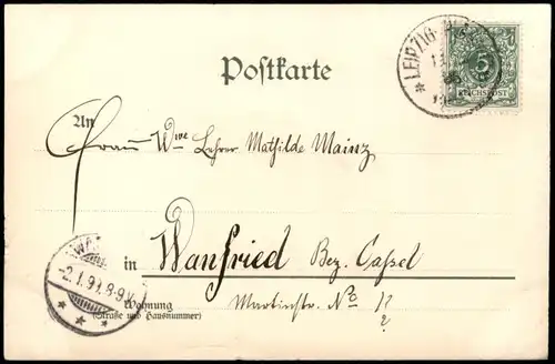 Ansichtskarte Leipzig Kaufhaus Aug. Polich und Reichsbank Künstlerkarte 1898