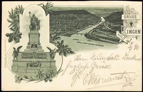 Ansichtskarte Litho AK Bingen am Rhein Stadt, Denkmal - 2 Bild 1898