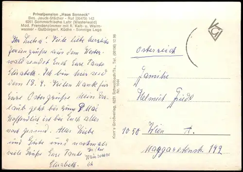 Rheinland-Pfalz  Privatpension Haus Sonneck Sommerfrische Lahr Westerwald 1960