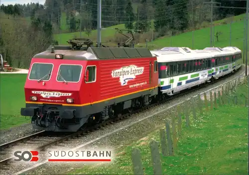 Ansichtskarte  Voralpen-Express mit Lokomotive Re 446 SO SUDOSTBAHN 1990