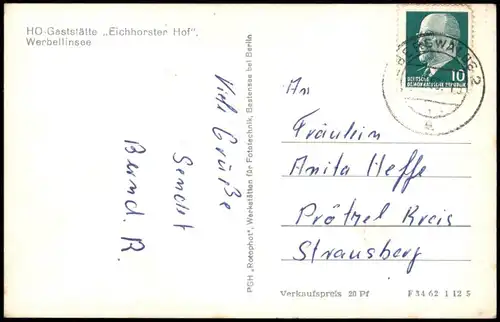 Schorfheide DDR AK HO-Gaststätte Eichhorster Hof am Werbellinsee 1963/1962