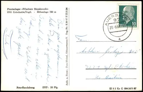 Grünheide-Auerbach (Vogtland) DDR  Pionierlager Wladimir Majakowski 1967