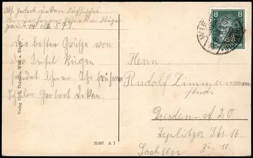 Ansichtskarte Wiek (Rügen) Rügen Am Hafen Ostsee Sturmzeichen 1928
