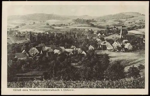 Ansichtskarte Nieder-Liebersbach Gesamtansicht Panorama Ort im Odenwald 1920