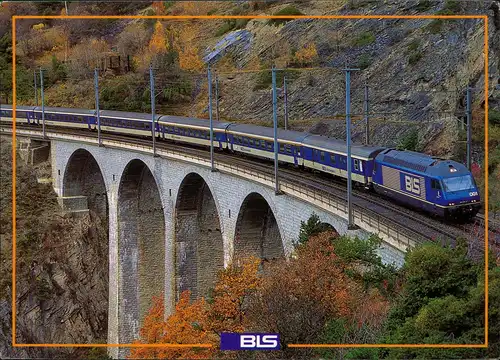 Eisenbahn (Railway) BLS Lötschbergbahn am Luogelkinviadukt, Wallis, Schweiz 2000