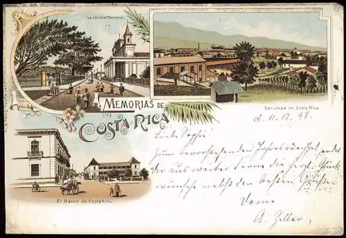 Litho AK Costa Rica   San Jodse, El Banco Memorias de... 1899   gel. Stempel