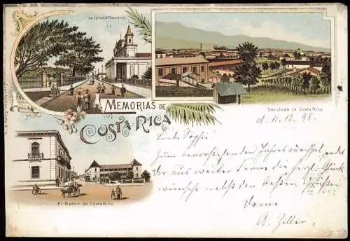 Litho AK Costa Rica   San Jodse, El Banco Memorias de... 1899   gel. Stempel