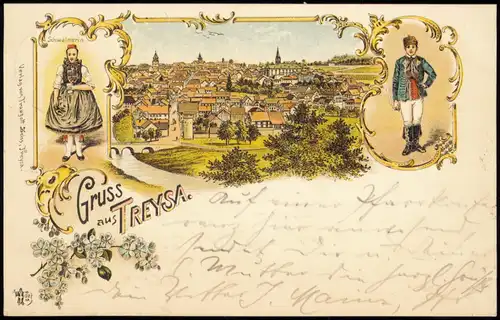 Ansichtskarte Litho AK Treysa-Schwalmstadt Gruss aus... Stadt Trachten 1898