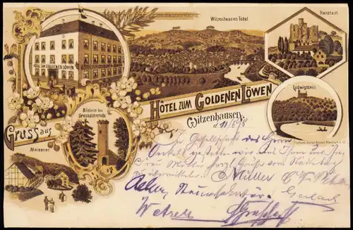 Litho AK Witzenhausen Gruss aus.. Hotel zum Goldenen Löwen 1898