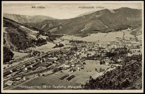 Ansichtskarte Mürzzuschlag Fabrik 1938  gel. Feldpostz Schutzpolizei Bruck Mur