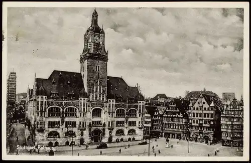 Ansichtskarte Stuttgart Rathaus 1937   mit Sonderstempel Reichstagung