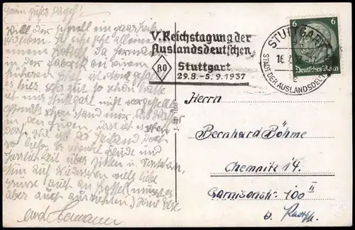 Ansichtskarte Stuttgart Rathaus 1937   mit Sonderstempel Reichstagung