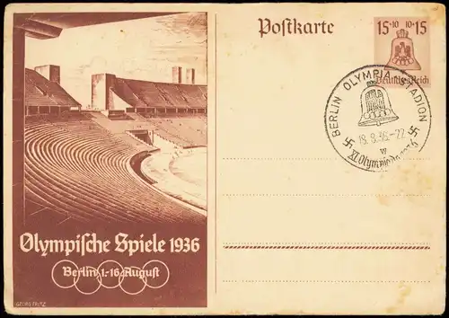 Berlin Olympiastadion Reichssportfeld Ganzsache 1936  Sonderstempel