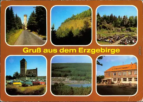 Annaberg-Buchholz Pöhlberg mit Aussichtsturm, Scheibenberg - Orgelpfeifen, Naturtheater Greifensteine, HO-Berggaststätte "Bärenstein", Blick zum Greifenbachstauweiher, Scheibenberg - Berghaus 1981