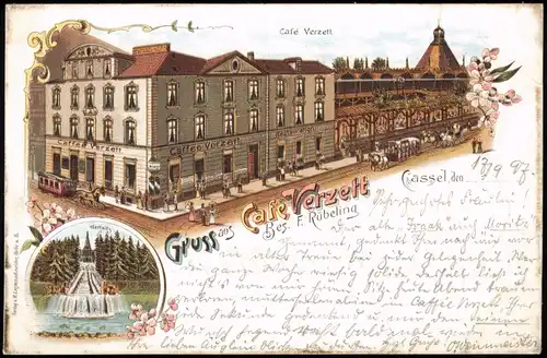 Ansichtskarte Litho AK Kassel Cafe Verzelt Gruss aus... 1897
