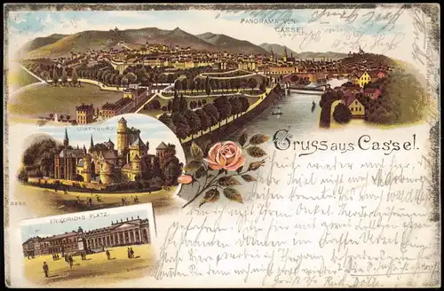 Ansichtskarte Litho AK Kassel Gruss aus... Totale, Löwenburg 1897