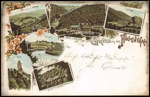 Litho AK Meißner Höllenthal, Hotel Frau Holle Gruss aus... 1897