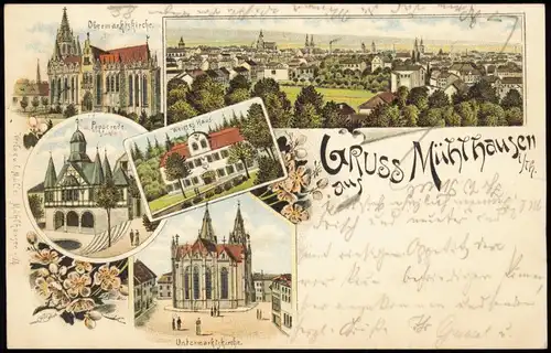 Litho AK Mühlhausen (Thüringen) Gruss aus Popperode, Stadt, Weisses Haus 1897