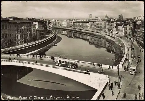 Cartoline Pisa Ponte di mezzo e Lungarno Pacinotti 1955