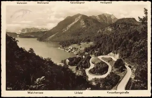 Ansichtskarte Urfeld-Kochel am See Walchensee mit Kesselbergstraße 1933