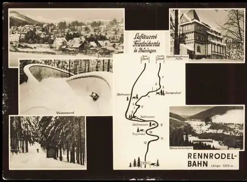 Ansichtskarte Friedrichroda DDR Mehrbildkarte Rodelbahn Rennrodelbahn 1968
