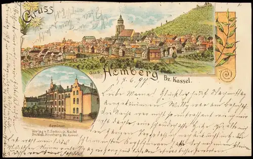 Litho AK Homberg (Efze) 2 Bild: Stadt, Seminar Gruss aus... 1897