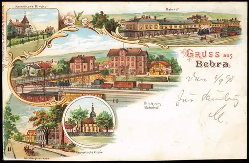 Ansichtskarte Litho AK Bebra Gruss aus... Bahnhof, Nürnbergerstraße 1898