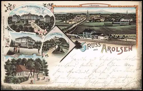 Ansichtskarte Litho AK Bad Arolsen Gruss aus... Bahnhof Stadt 1897