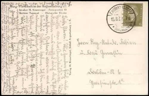 Ansichtskarte Augustusburg Erzgebirge Schloss  1932   gel Stempel ERDMANNSDORF