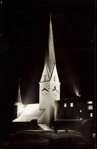 Ansichtskarte Davos Kirche St. Johann bei Nacht 1960