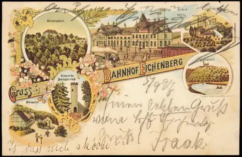 Litho AK Eichenberg (Neu-Eichenberg) Bahnhof, Ahrenstein uvm 1897
