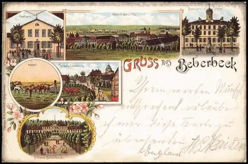 Litho AK Beberbeck-Hofgeismar Gatshaus, Beamtenhaus, Vorwerk Gruss aus 1897