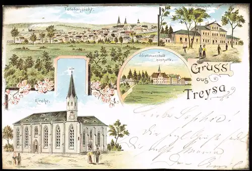 Treysa-Schwalmstadt Gruss aus.. Totale, Kirche, Bahnhof, Idiotenanstalt 1898