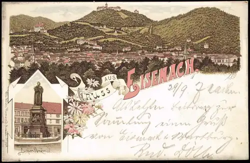 Ansichtskarte Litho AK Eisenach Gruss aus... Stadt, Denkmal 1897