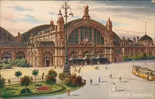 Ansichtskarte Frankfurt am Main Hauptbahnhof - Künstlerkarte 1909