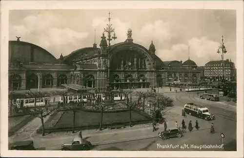 Ansichtskarte Frankfurt am Main Hauptbahnhof, Bus, Straßenbahn 1938