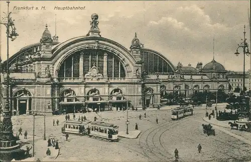 Ansichtskarte Frankfurt am Main Hauptbahnhof, Straßenbahn 1910