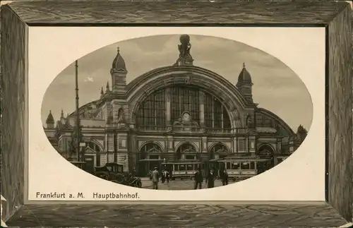 Ansichtskarte Frankfurt am Main Hauptbahnhof, Straßenbahn 1917 Passepartout