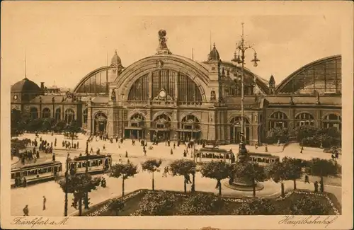 Ansichtskarte Frankfurt am Main Hauptbahnhof, Straßenbahn 1918