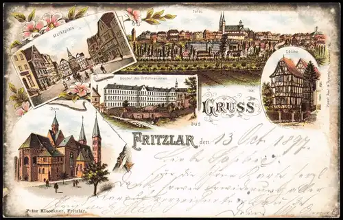 Ansichtskarte Litho AK Fritzlar Dom, Markt, Casino, Kloster Gruss aus... 1897